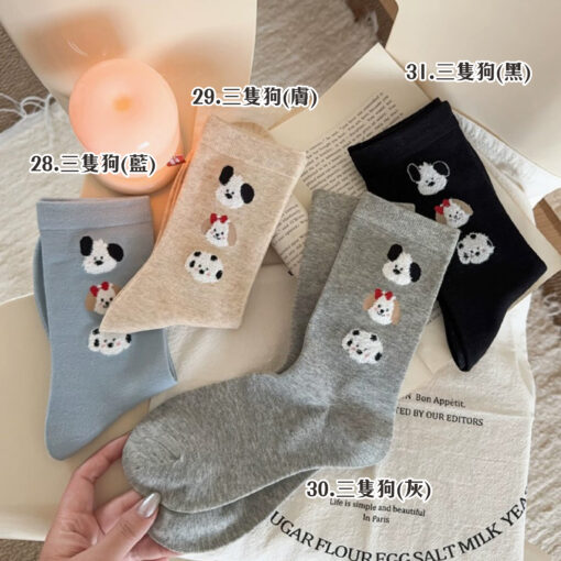 🐱 可愛貓狗圖案 🐶 新款韓版長襪 中筒襪：圖片 15