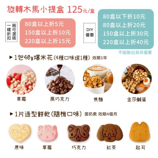 【幸福狗x波滋達公益聯名】旋轉木馬小提盒爆米花+造型餅乾//婚禮小物、活動贈禮、同樂會//食品界米其林二星獎//   無防腐劑 非基改：圖片 2